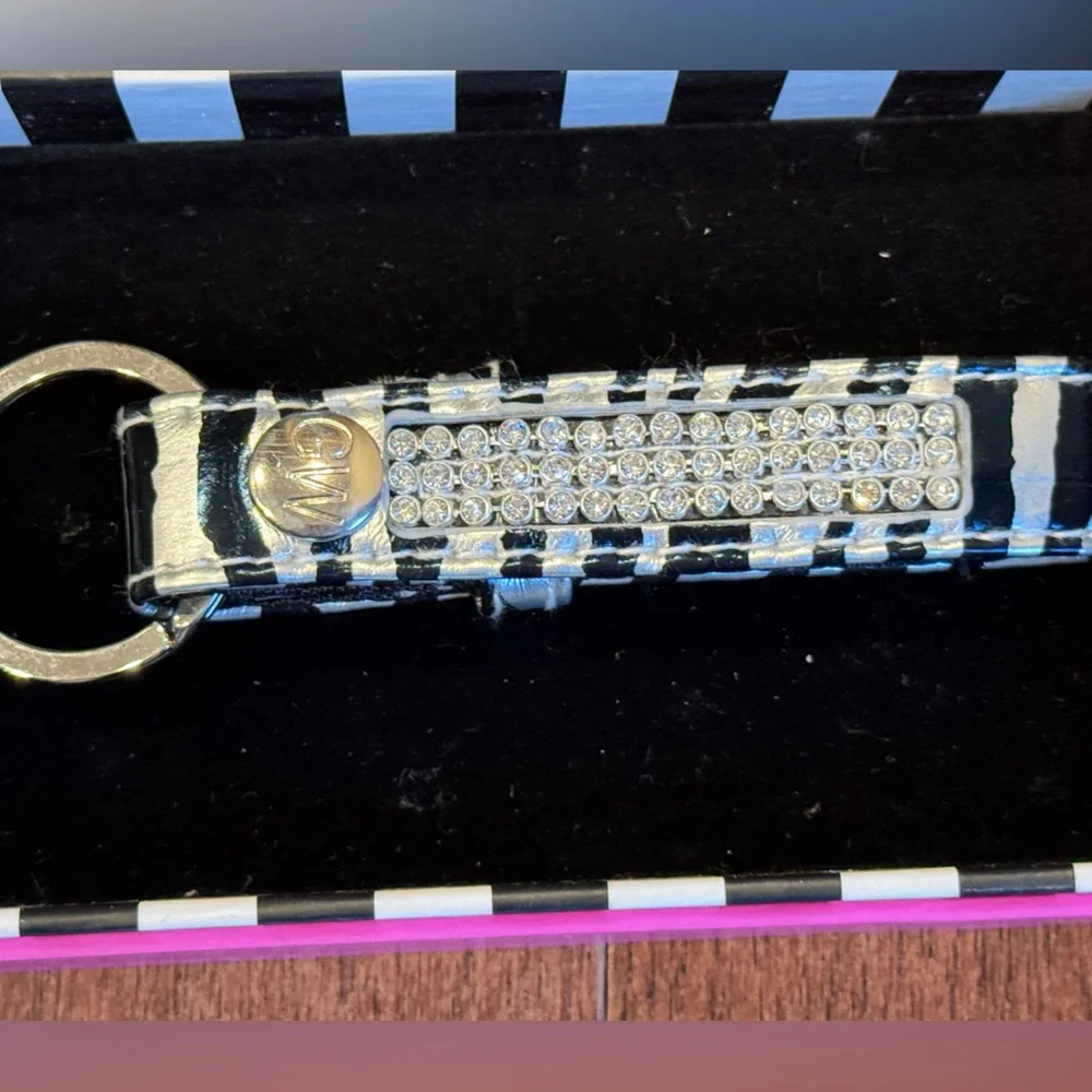 NIB GRANDWAY Zebra Print Luggage Tag/Matching Rhinestone Keychain
